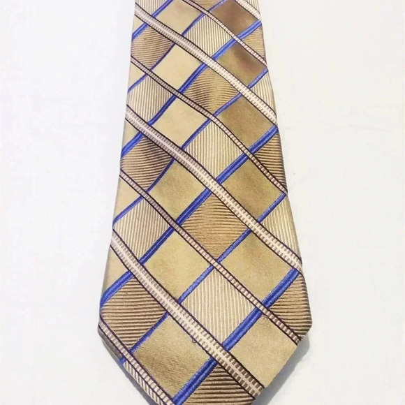 Michael Michael Kors Tan Blue Striped 100% Silk Tie - Picture 3 of 6